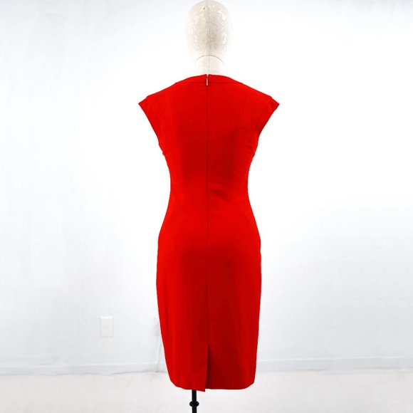 Runway Rachel Roy Y2K RTW Red Dress S Midi Work Christmas Holiday Party Sheath - Picture 5 of 9